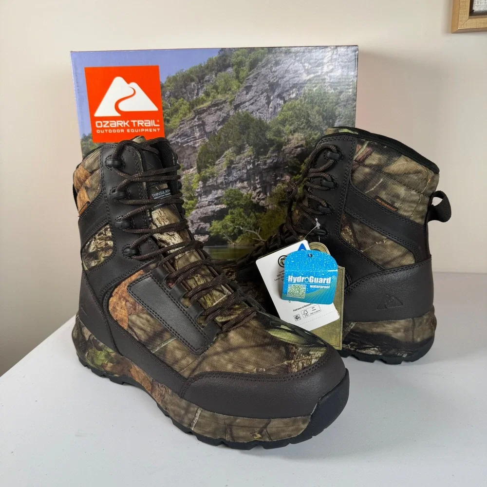 NEW Ozark Trail Mossy Oak Hunting Boots Size 10 Camo Waterproof Insulated 8 Inch